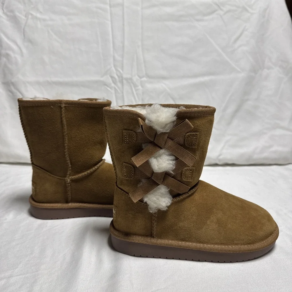 Koolaburra By Uggs Brown Suede Boots Girl Size 12 Chestnut Fur Bow Victoria